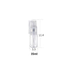 A clear refillable fine mist spray bottle with a pump dispenser, measuring 11.4 units high and 3.3 units wide, capacity 35ml.