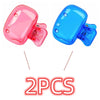 Two portable electric toothbrush head covers, one pink and one blue, shown from the side.