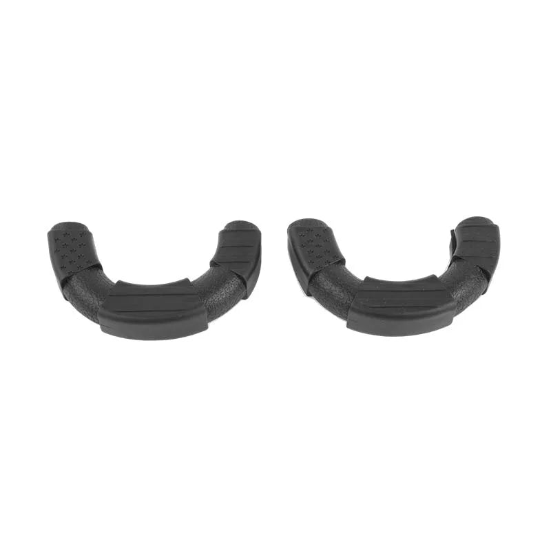 A pair of black TPE front bumper tow hook covers for a Ford F-150.
