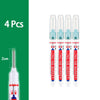 Ein Set von vier Präzisions-Wasserfeste Markierstift mit blauen und roten Spitzen neben einer 2-cm-Skala.