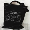 Black canvas tote bag featuring mathematical formulas like V=πr³h and V=3/4πr³h.