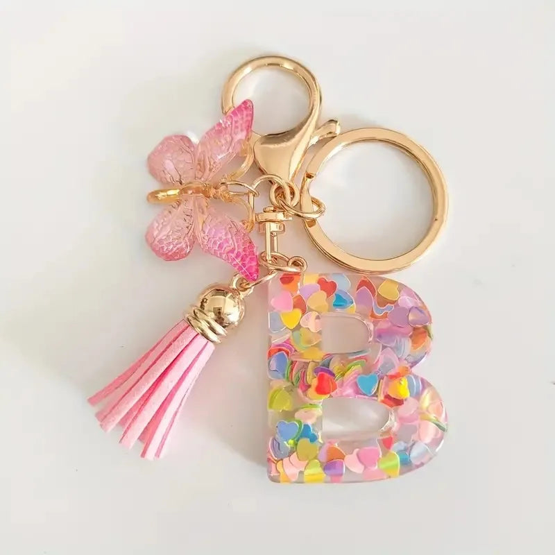 Pink Glitter Butterfly Keychain with Tassel