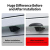 Before and after comparison of a universal car rear camera rain cover installation.