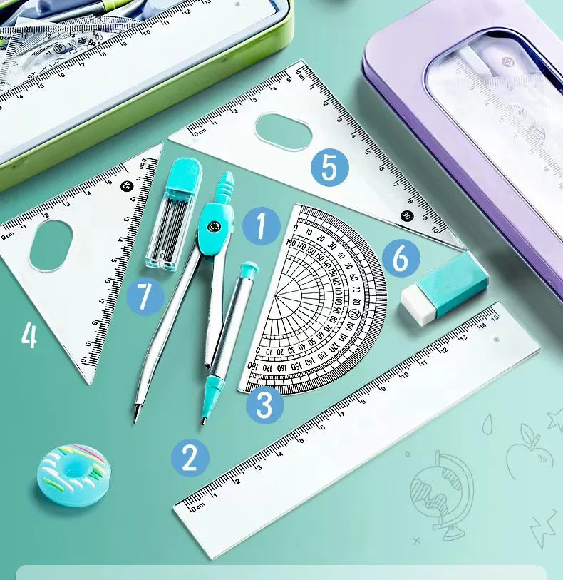 7-Piece Geometry Set with Compass and Ruler