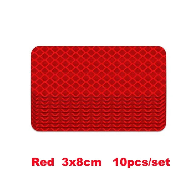 Red reflective strip stickers for car safety, 10 pieces per set.