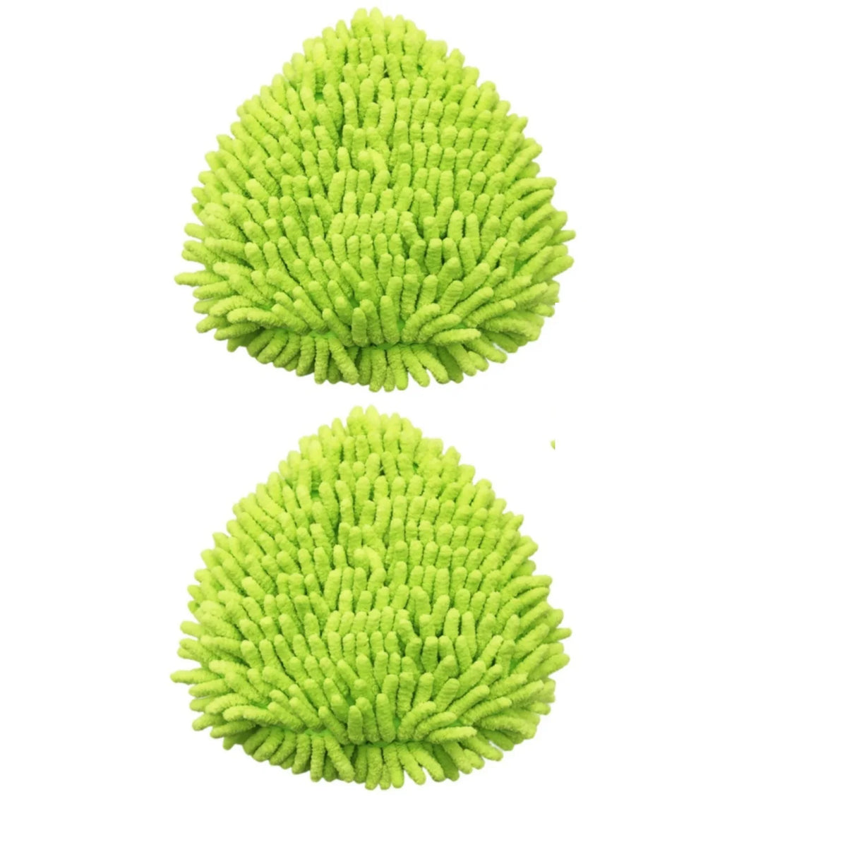 Bright lime green replacement spin mop head with scrubber and duster.
