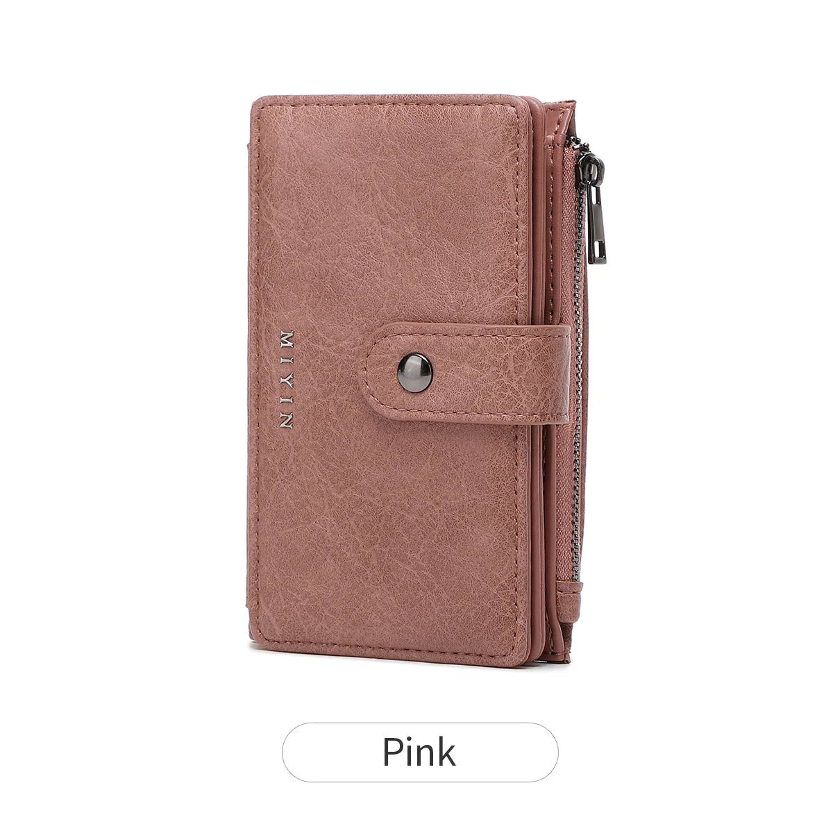 Portefeuille pochette bi-pli rose RFID bloqueur en cuir.