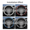 Installation effect showing different colored carbon fiber texture steering wheel covers on a Lexus interior.