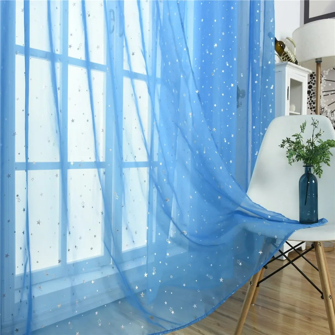 Silver Star Sheer Curtain with Hot Stamping Detail