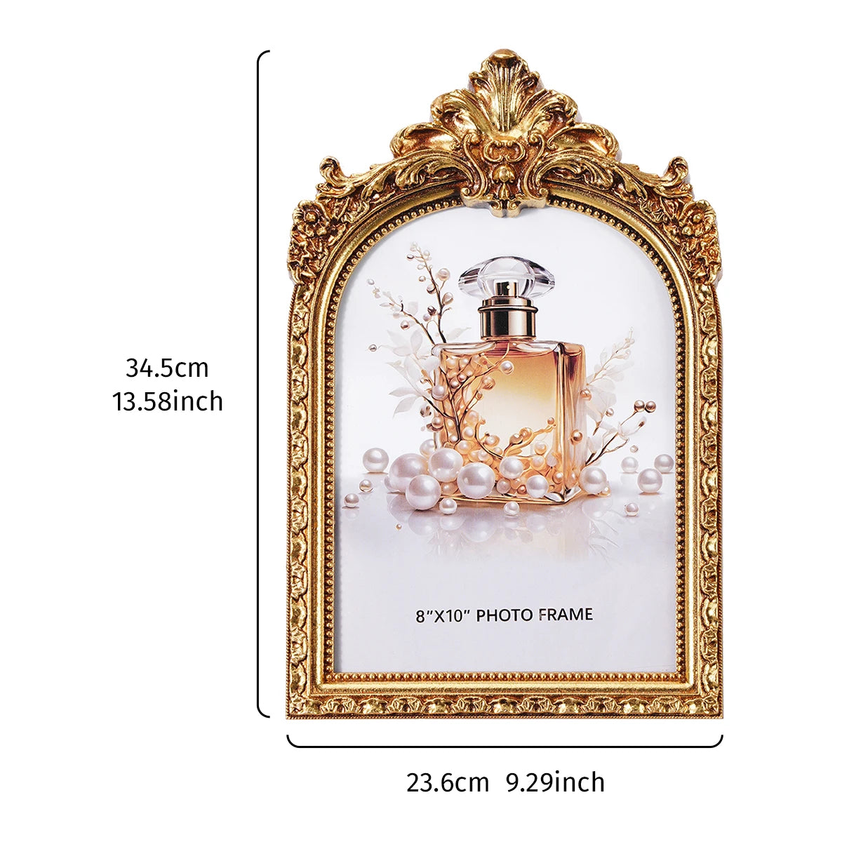 European Retro Arch Photo Frame with Golden Lace Design