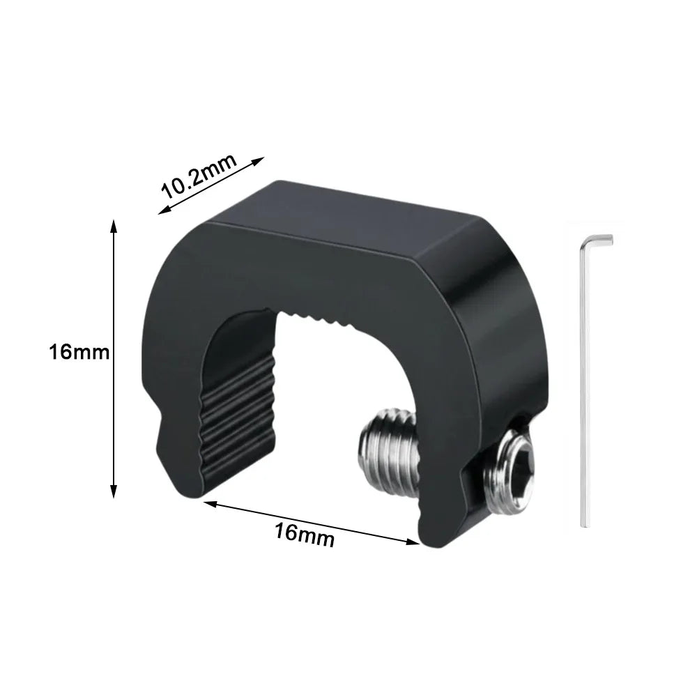 A black adjustable aluminum sliding window lock stopper with dimensions marked.