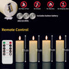 LED pillar candles with remote control and timer shown next to safety warnings