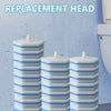 Three replacement heads for a toilet brush are shown stacked vertically against a light blue wall.