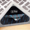 A triangular product display showing twelve reusable non-slip rug grippers packaged in a clear plastic holder.