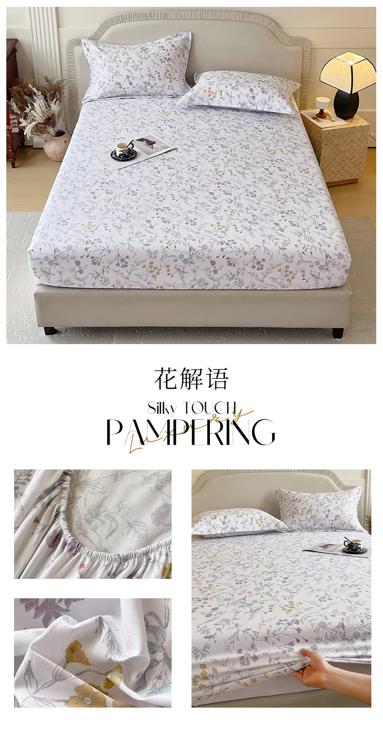 Floral 100% Cotton Fitted Sheet with Elastic Edges
