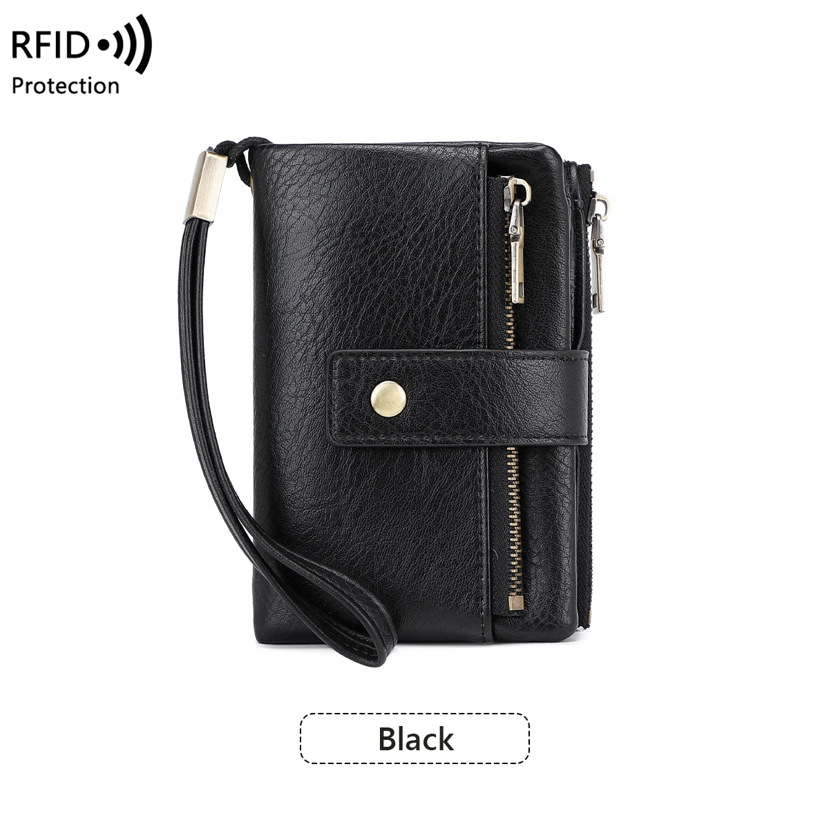 Vintage RFID-Blocking Triple-Fold Wallet with Double Zipper