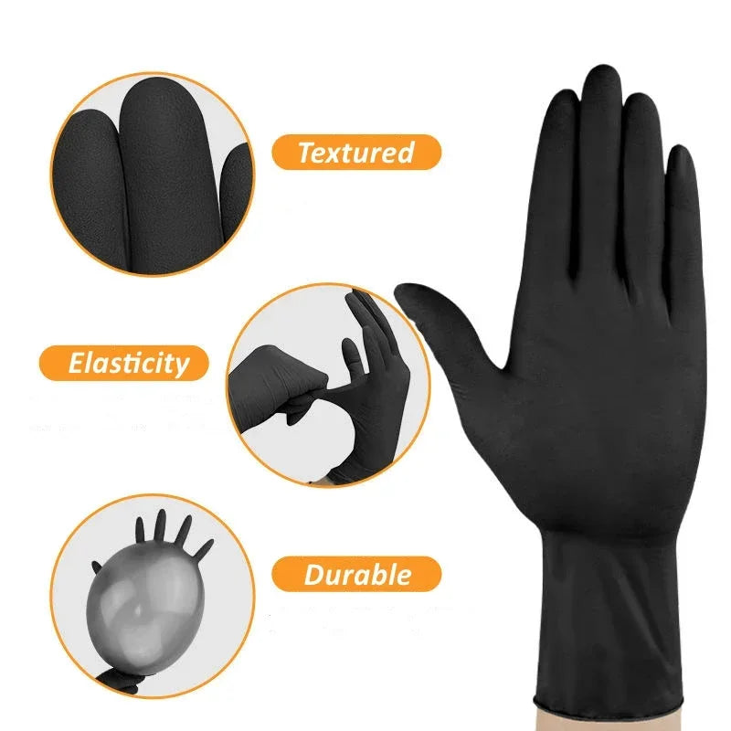 Heavy-Duty Black Nitrile Disposable Gloves (Latex-Free)