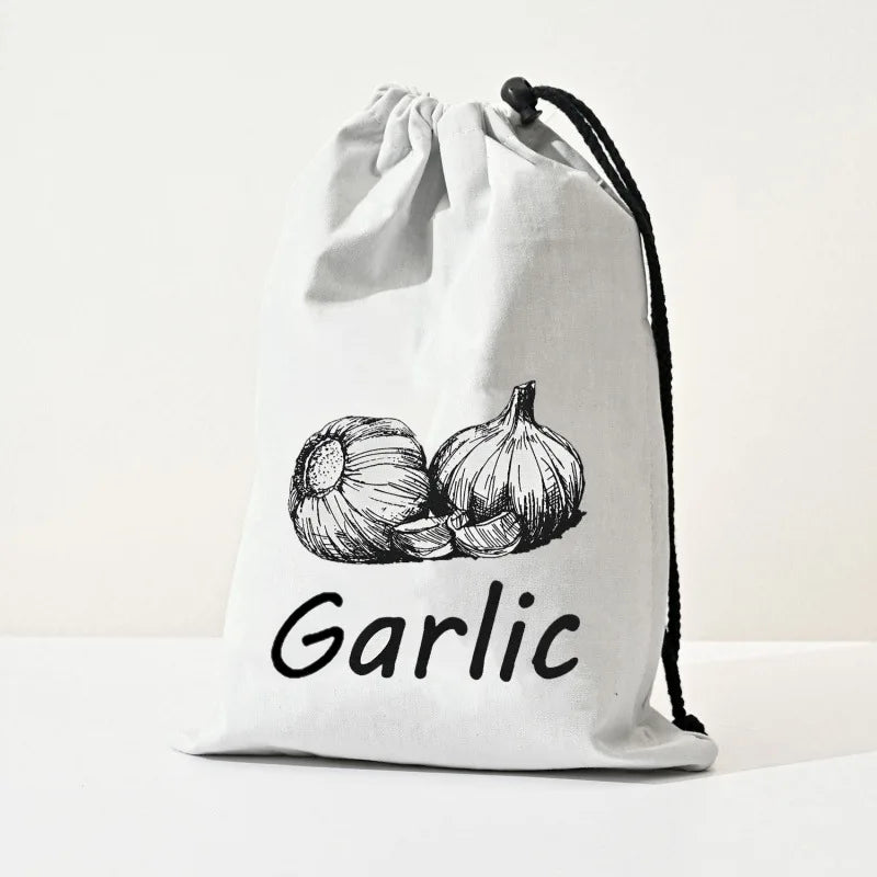 Large Drawstring Canvas Storage Bags with Side Zipper for Vegetables and Fruits