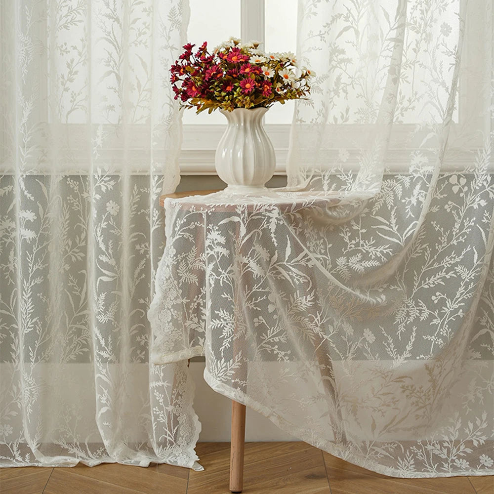 Lace Floral Sheer Curtain Panel for Living Room & Bedroom