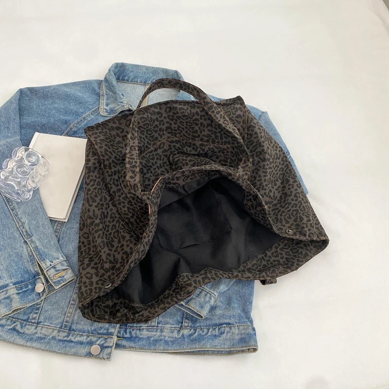 Vintage Leopard Print Canvas Tote Bag