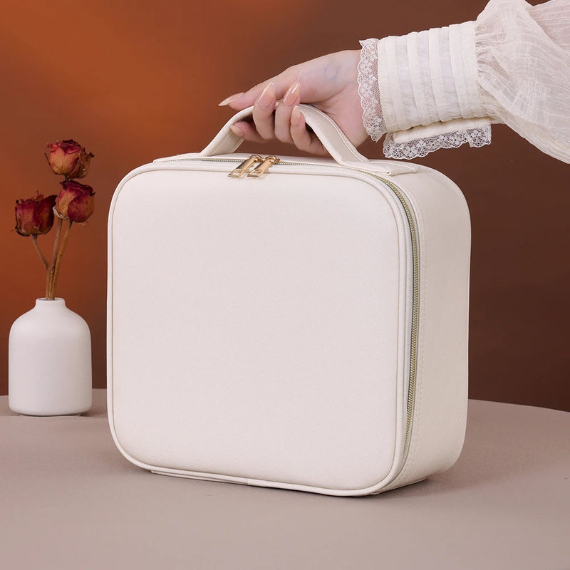 Travel Makeup Bag with USB-Powered LED Mirror