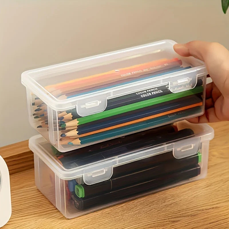 Large Clear Plastic Storage Box with Hinged Lid – 12L, 21 x 14 x 8 cm, Office & Jewelry Organizer