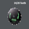 A close-up view of a 14/20 tooth saw blade for a brush cutter, showing the teeth and dimensions.