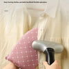 A hand is using a handheld mini ironing board to iron a shirt, demonstrating flexible portable ironing.