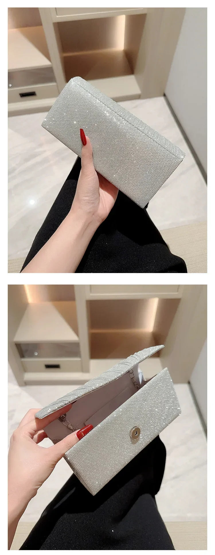 Glitter Envelope Clutch with Chain Strap
