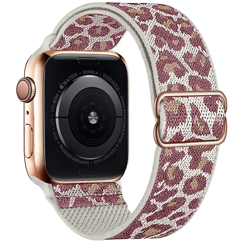 Leopard Print Nylon Apple Watch Band with Adjustable Strap