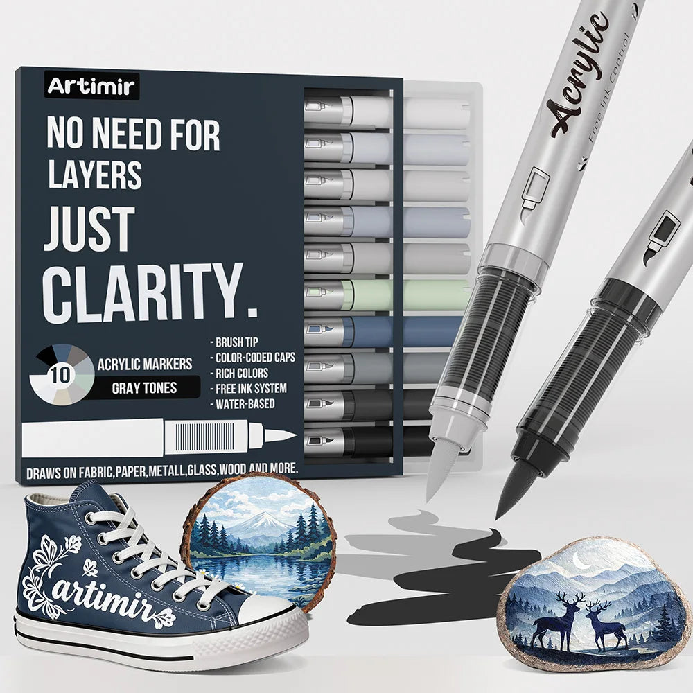 Acrylic Brush Markers with Automatic Ink Flow for Canvas, Wood & Glass Art