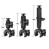 Black universal action camera clamp mount for bike and motorcycle handlebars shown in various sizes