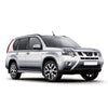 Silver Nissan Rogue/X-Trail T31 SUV with matte black window deflectors installed.