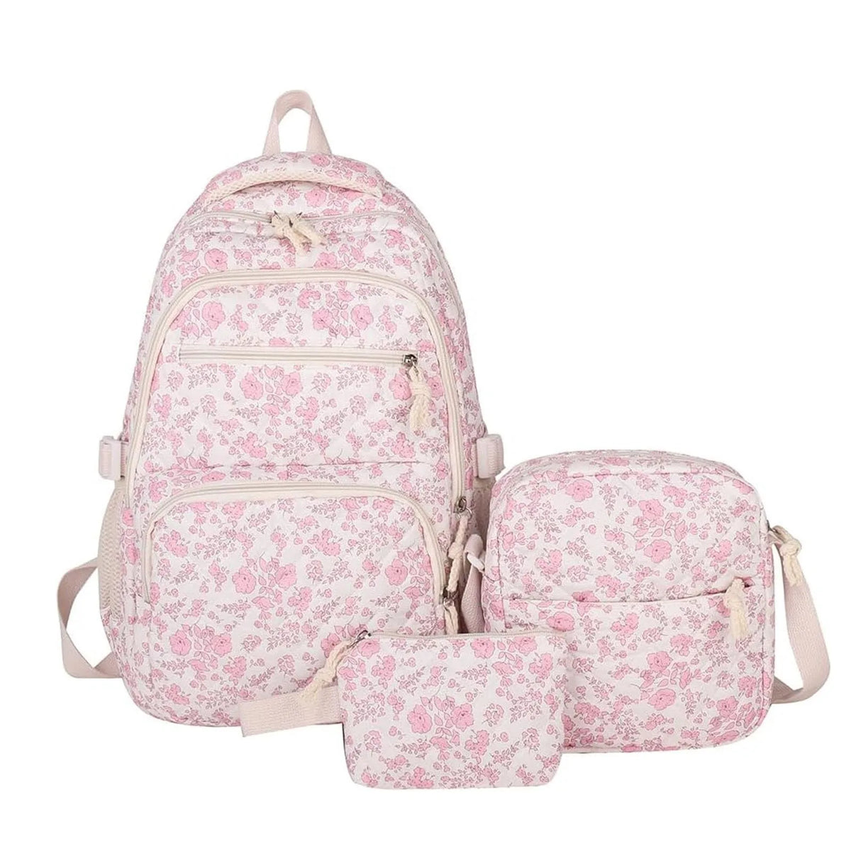 Floral Quilted Backpack Set with Crossbody Bag
