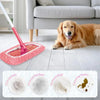Reusable microfiber mop pads for Swiffer sweeper shown with a pink mop and cleaning stains.