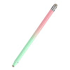 A pink and green dual-nib capacitive stylus pen shown diagonally.