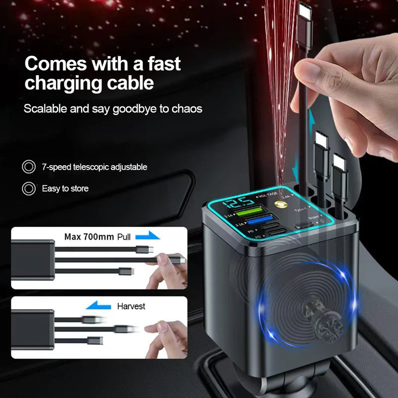 Cargador de Auto Retráctil de 180W con Iluminación Ambiental