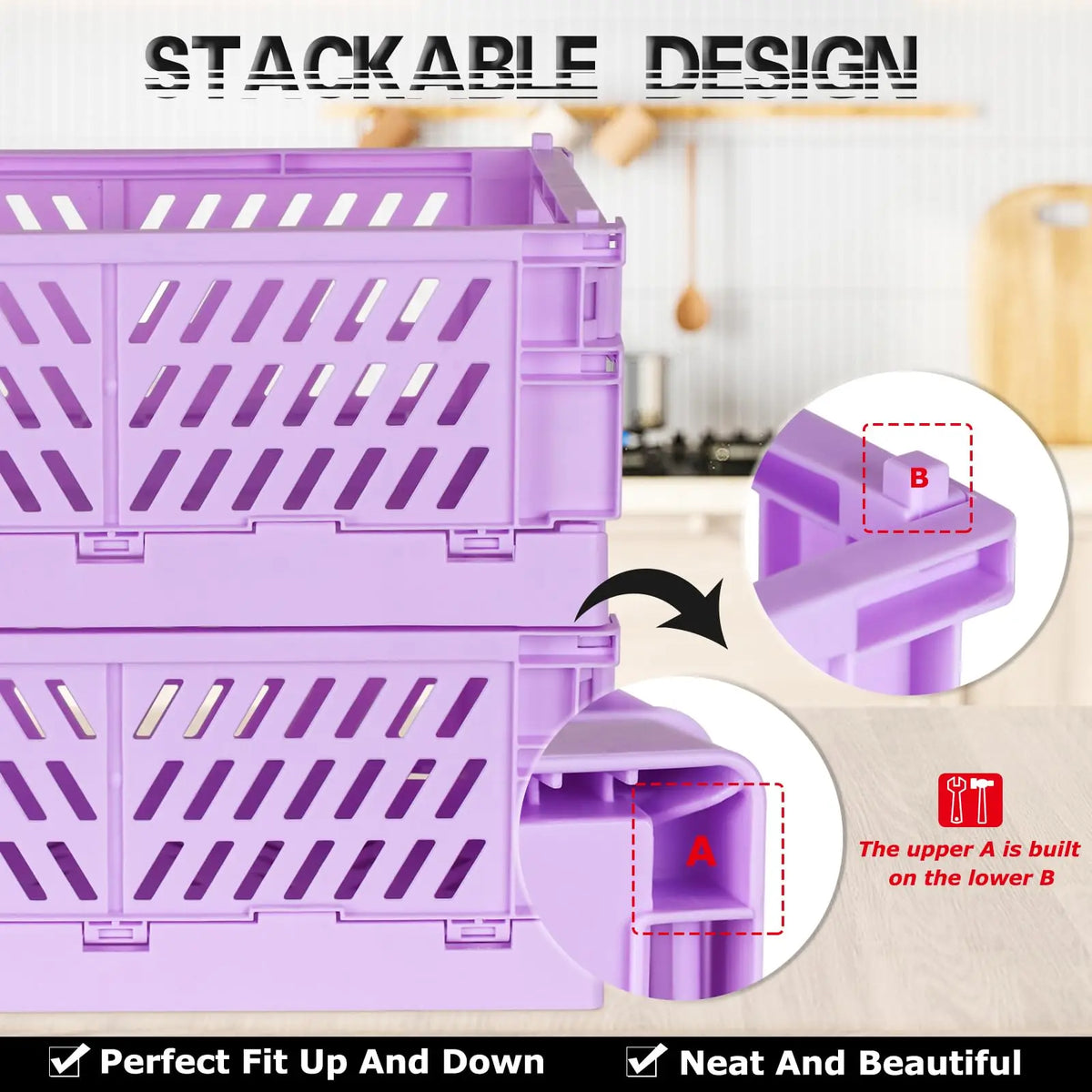 Collapsible Plastic Storage Baskets, Set of 2