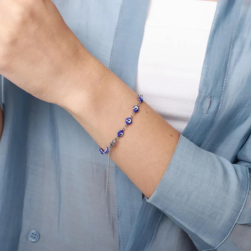 Evil Eye Charm Bracelet in Stainless Steel