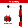 Red cordless right angle ratchet wrench tool with a black brushless motor and drive anvil