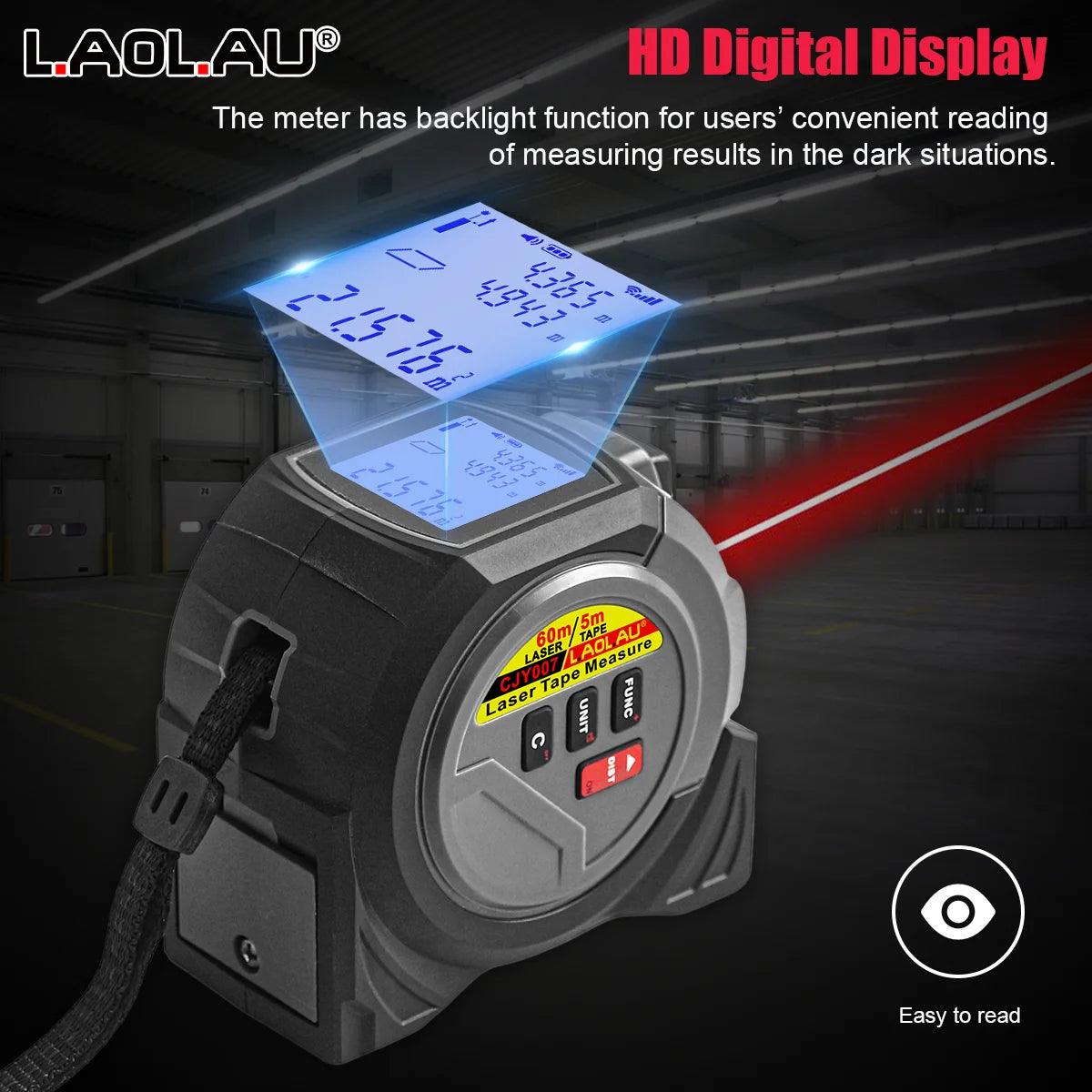 3-in-1 Laser Distance Measurer with Tape Measure and Cross-Line Level