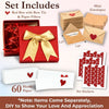 A set of stationery includes a red box with a bow tie, mini envelopes, and sixty blank paper cards and stickers for love note
