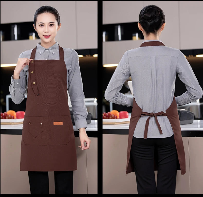 Canvas Cotton Cooking Apron with Adjustable Halter Neck and Large Pockets