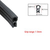 Black U-shaped EPDM rubber edge trim with various dimensions shown.