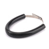 A black universal dirt bike exhaust guard with a metal mounting bracket.