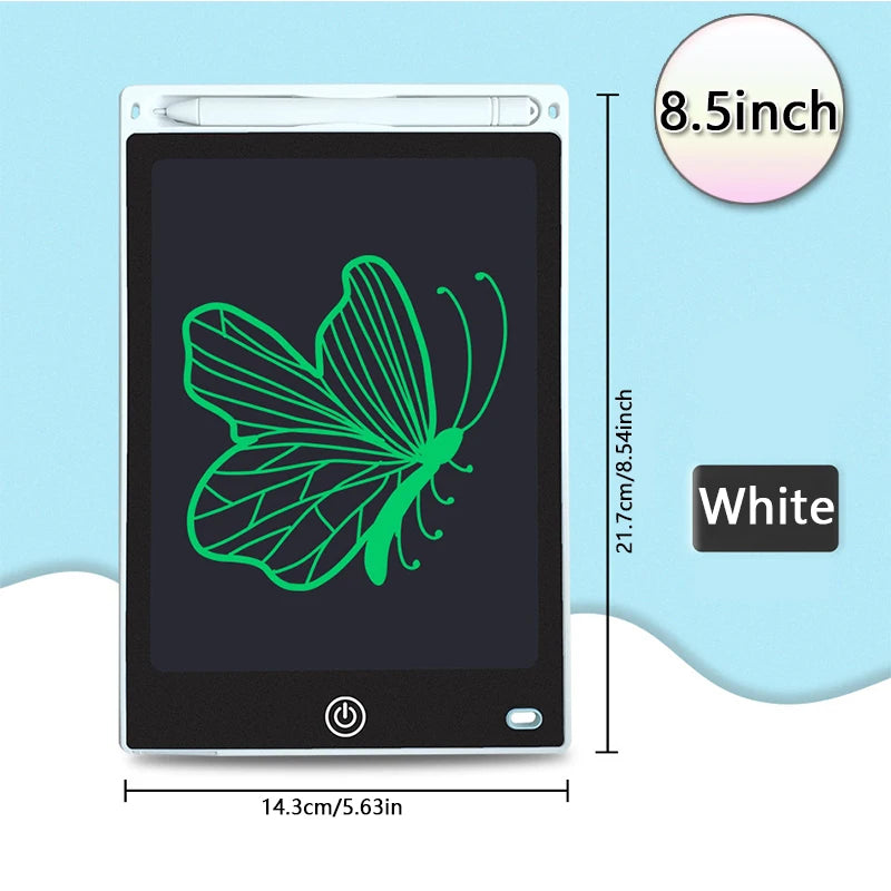 A black drawing tablet displaying a green butterfly outline on the screen.