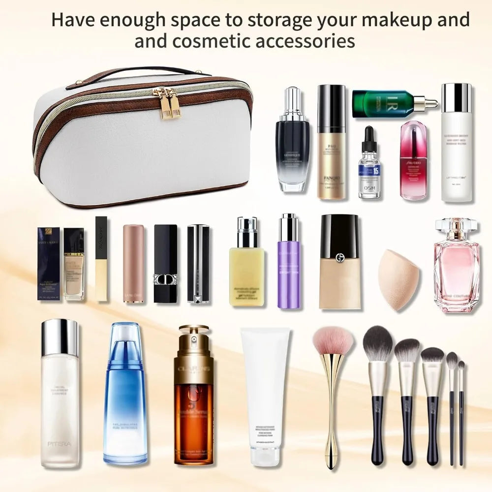 Large-Capacity Waterproof Travel Makeup Bag with Durable PU Leather & Smart Organization
