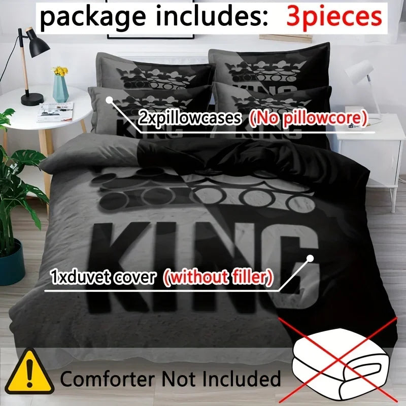 Grey and Black King Size Duvet Cover Set with Pillowcases
