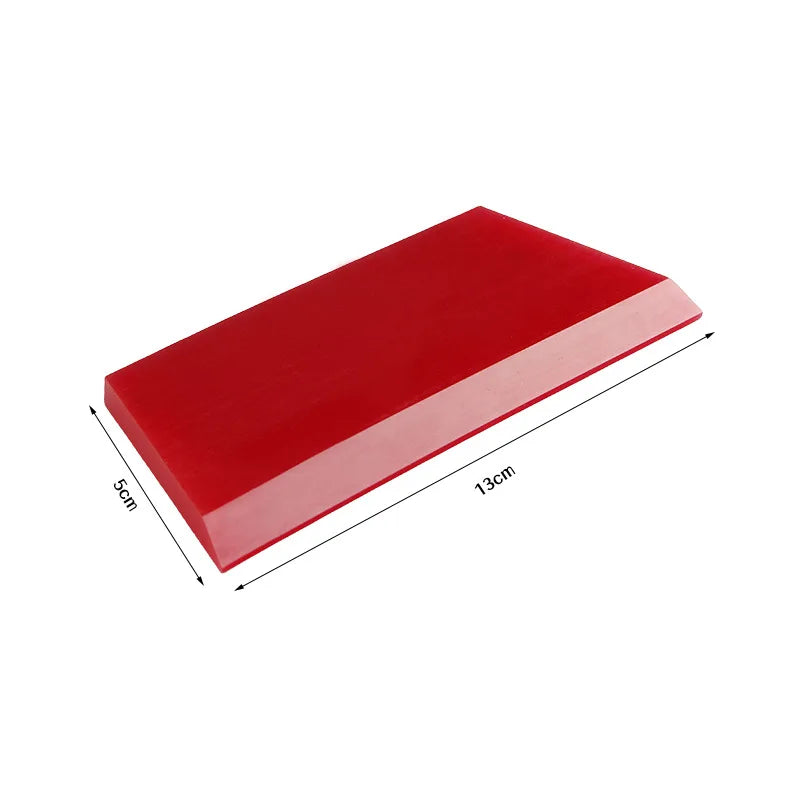A rectangular red car window squeegee with a soft rubber blade shown from above.