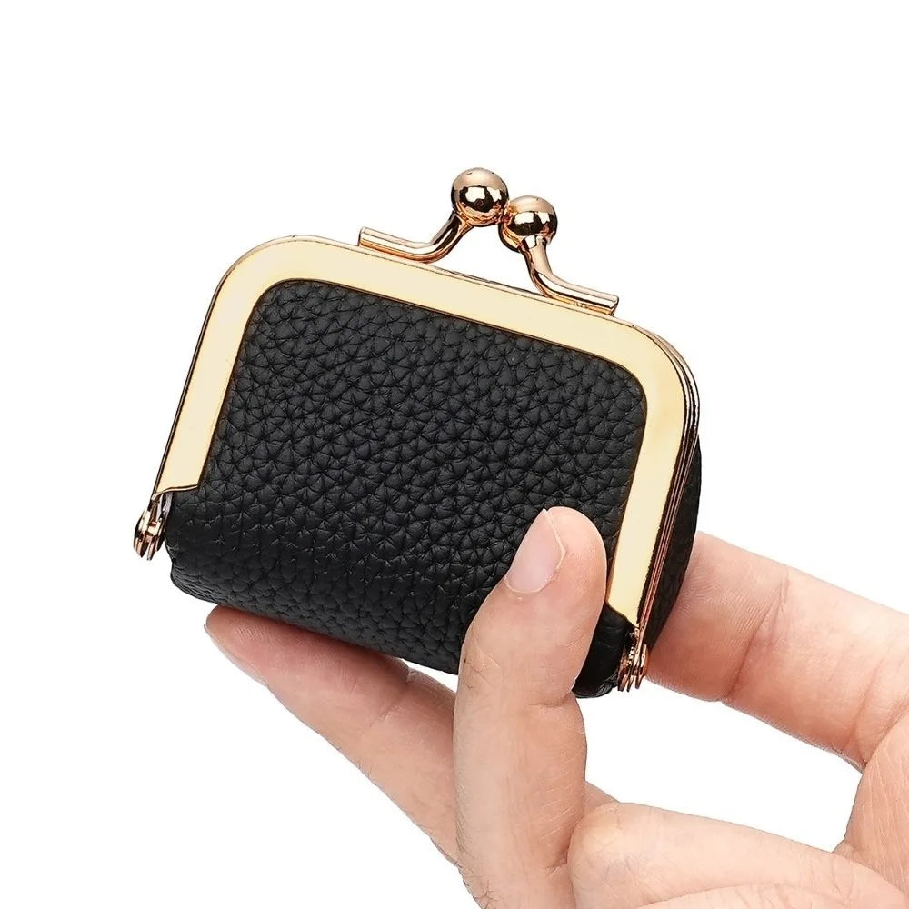 Genuine Leather Kiss Lock Coin Purse with Key Ring